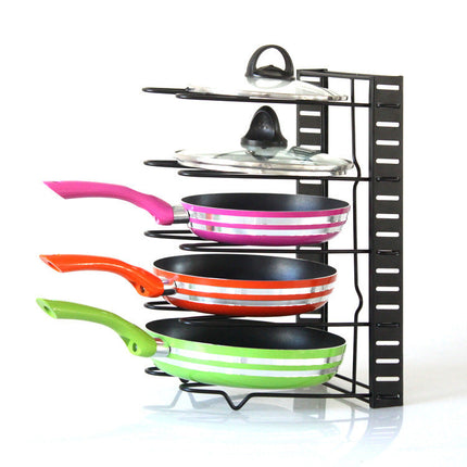 8-Tier Adjustable Iron Storage Rack for Kitchen Organization | Customizable Design for Pots and Pans
