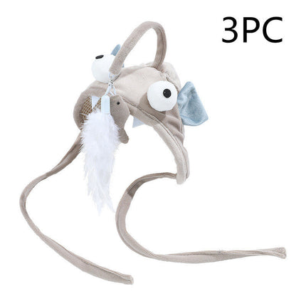 Head-Wearing Cat Toy with Feather Teaser | Adjustable Interactive Hat for Hands-Free Play