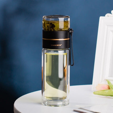 Leakproof Glass Water Bottle with Tea Infuser & Double Wall Design | Stylish Hydration for Hot and Cold Beverages