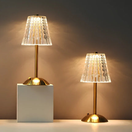 Golden Crystal Table Lamp with Touch Controls | Cordless LED Lighting for Elegant Ambiance