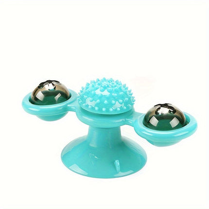 Rotating Windmill Cat Toy with Suction Cup & Catnip | Interactive Play for Dental Health and Hunting Stimulus