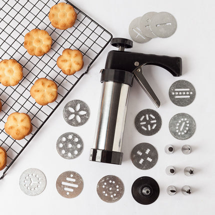 Stainless Steel Cookie Press Machine with 13 Molds & 8 Nozzles | Durable Baking Tool for Cookies and Cake Decorating