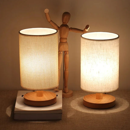 Dimmable Organic Glow Lamp with Remote Control | Natural Wood and Cloth Design for Adjustable Lighting