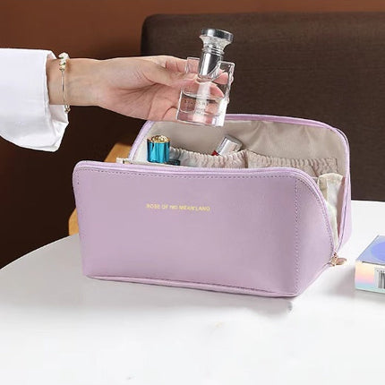Large Capacity PU Leather Travel Cosmetic Bag with Zipper Pouch | Stylish Organizer for Makeup and Essentials