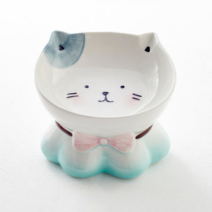 Lucky Cat Ceramic Cat Bowl with Raised Edges | Eco-Friendly Design for Healthy Eating Posture