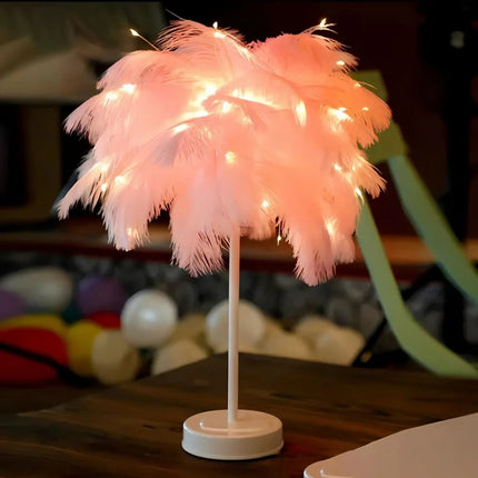 Feather Palm Tree Lamp with Remote Control | Elegant USB and Battery-Powered Lighting for Relaxing Ambiance