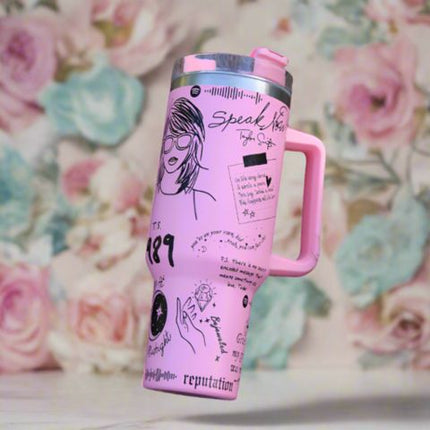 Stainless Steel Tumbler with Handle and Straw, Insulated Tumbler with Flip Lid