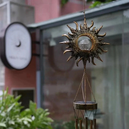 Solar Wind Chime with Luminous Crackled Glass Sphere | Automatic Dusk Sensor for Enchanting Outdoor Ambiance