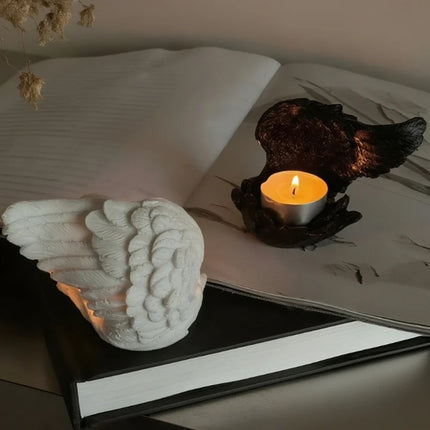 Angelic Wings Candle Holder with Poetic Winged Design | Serene Resin Decor for Warmth and Reflection