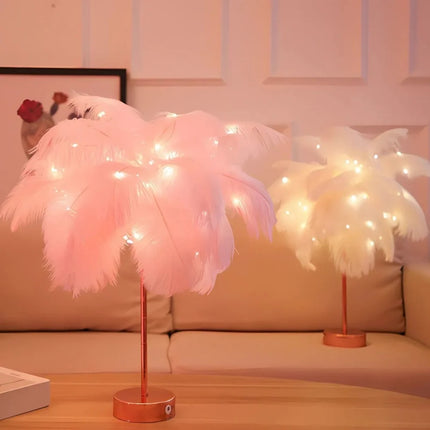 Feather Palm Tree Lamp with Remote Control | Elegant USB and Battery-Powered Lighting for Relaxing Ambiance