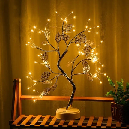 Golden Leaf Tree Decorative Light with Adjustable Bendable Branches | Warm White LED Illumination for Cozy Atmosphere