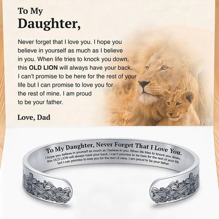 Bangle Bracelets for Women, To My Daughter Gift from Dad, Stainless Steel Cuff Bracelet with Proud of You Message