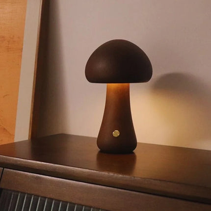 Wooden Table Lamp with Dimmable Cordless Design | Elegant Mushroom Shape for Warm Ambiance