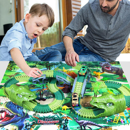 Dinosaur Race Track for Kids, Flexible Race Track Toys with LED Dino Car and 160 Pieces – image 4