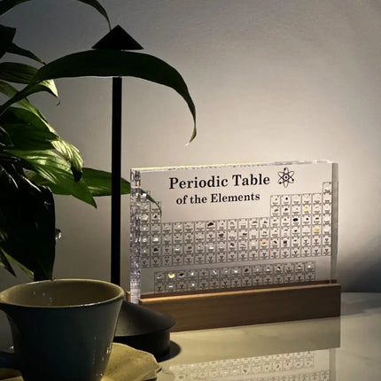 Real Elements Periodic Table Display with Integrated LED Lighting | Educational Acrylic Centerpiece for Science Enthusiasts