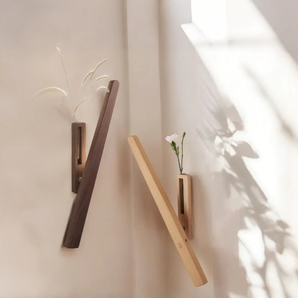 Wood Wall Light with Built-in Vase & Touch Control | Dimmable Ambient Illumination for Home Décor