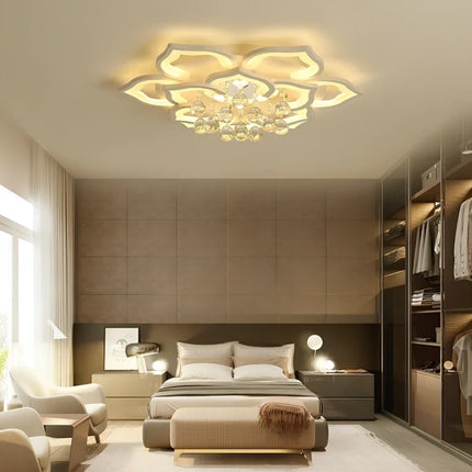 Lotus Crystal Chandelier with Remote Control & Dimmable Lighting | Elegant Crystal Fixture for Home Ambiance