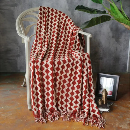 Chenille Throw Blanket with Tassels, Geometric Knitted Blanket for Sofa and Bed – image 4