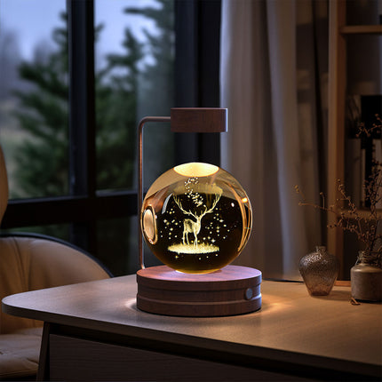 Crystal Glass LED Night Light with 3D Pattern | USB Rechargeable Home Decor for Warm Ambiance