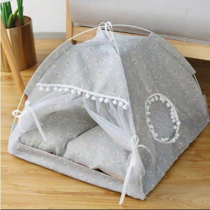 Semi-Enclosed Pet Bed with Breathable Cloth Design | Cozy Retreat for All Seasons and Sizes