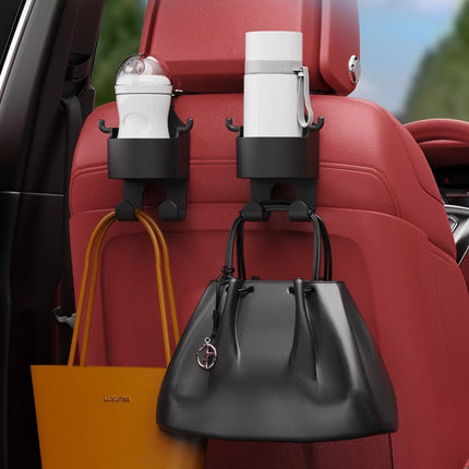 Multifunctional Car Seat Back Hook with Water Cup Holder | Durable Organizer for Clutter-Free Travel