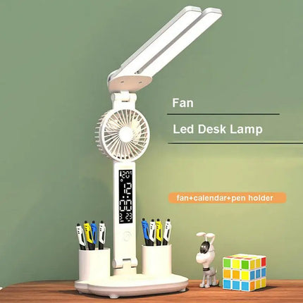 Portable LED Desk Lamp with Fan & Pen Holder | Adjustable Lighting for Organized Workspaces