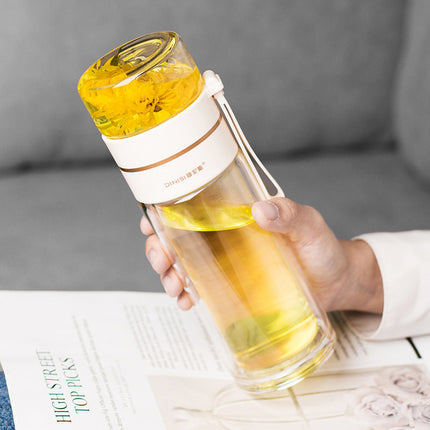 Leakproof Glass Water Bottle with Tea Infuser & Double Wall Design | Stylish Hydration for Hot and Cold Beverages