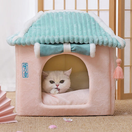 Enclosed Cat House Villa with Removable Washable Bed | Cozy and Durable Cat Condo for All-Season Comfort
