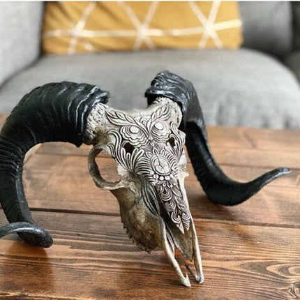 Ram Skull, Hand Carved Resin Skull Decor with Removable Horns – image 4