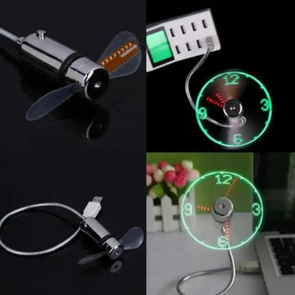 Floating LED Clock Fan with Adjustable Neck | USB-Powered Cooling for Home and Office