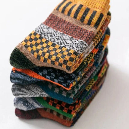 Wool Socks for Winter, Warm Socks for Cold Feet, Thermal Socks with Colorful Nordic Pattern for Indoor and Outdoor