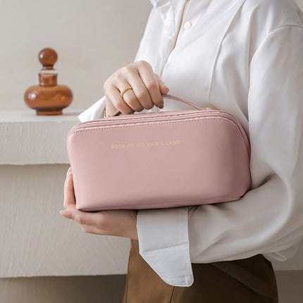 Large Capacity PU Leather Travel Cosmetic Bag with Zipper Pouch | Stylish Organizer for Makeup and Essentials