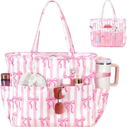 Vepine | Extra Large Waterproof Beach Tote Bag with Wet Compartment | Stylish Carry-On for Weekend Travel