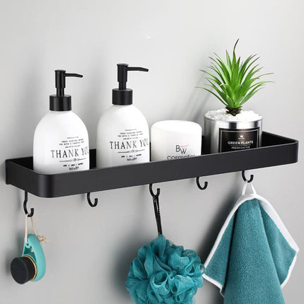 Black Aluminum Bathroom Towel Rack with Hooks, Bathroom Organizer for Towels – image 12