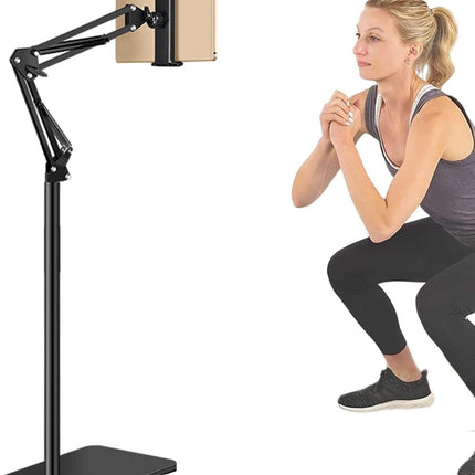 Phone Holder Floor Stand, Tablet Holder with 360 Rotating Arm, Adjustable Phone Stand for Desk and Streaming
