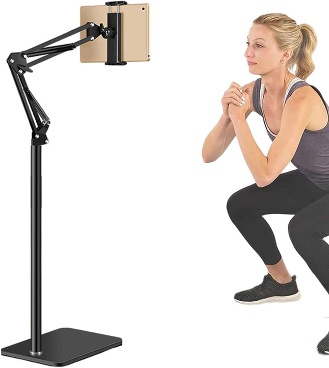 Phone Holder Floor Stand, Tablet Holder with 360 Rotating Arm, Adjustable Phone Stand for Desk and Streaming