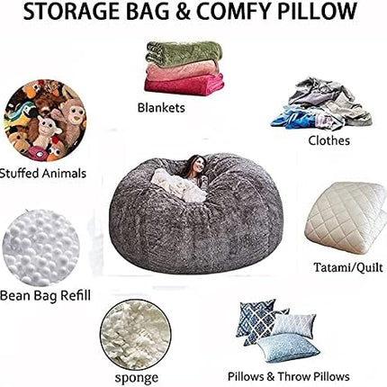 Bean Bag Cover Only, Giant Faux Fur Bean Bag Chair Cover with Zipper