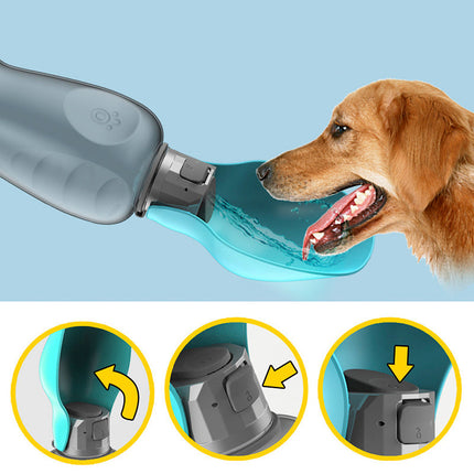 800ml Leakproof Dog Water Bottle with Built-in Bowl | Portable Hydration Solution for Outdoor Adventures