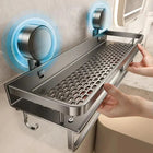 Bathroom Shelf with Suction Cup, Shower Caddy No Drilling, Aluminum Shower Shelf with Hooks for Bathroom Storage