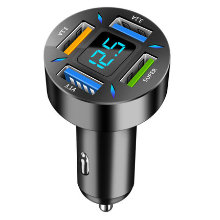 4-Port USB Car Charger with LED Display for Fast Charging | Universal Compatibility for Multiple Devices