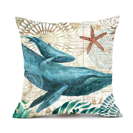 Marine Life Printed Cushion Cover with Invisible Zipper | Flax Material for Elegant Home Decor