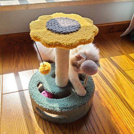 Cat Tree Scratching Rod with Six-Petal Sunflower Design | Multifunctional Toy for Cats to Play and Scratch