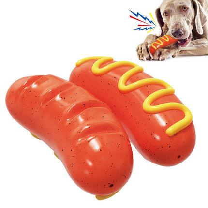 TPR Dog Bite Toy in Hot Dog Sausage Shape with Squeaky Sound | Interactive Playtime for Dental Health and Chewing Instincts