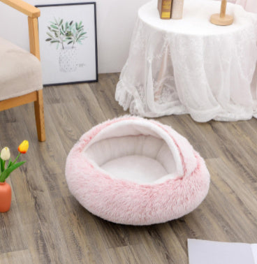 Plush Round Pet Bed for Dogs and Cats with Cozy Crystal Velvet | 2-in-1 Design for Ultimate Warmth and Comfort