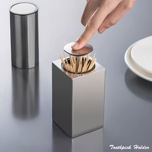 Toothpick Holder Stainless Steel, Automatic Toothpick Dispenser with Push Button