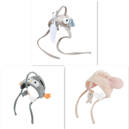 Head-Wearing Cat Toy with Feather Teaser | Adjustable Interactive Hat for Hands-Free Play