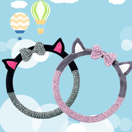 Cute Cat Ear Plush Steering Wheel Cover with Soft Cashmere Wool | Cozy Grip for Safe Winter Driving