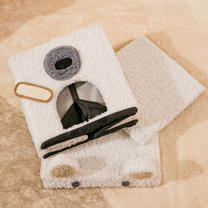 Composite Wood Pet Nest with Soft Teddy Velvet Cover | Semi-Enclosed Design for Comfort and Privacy