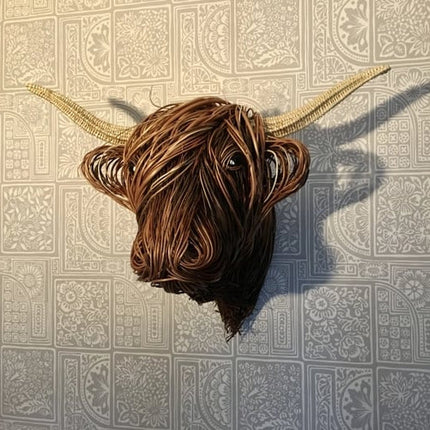 Highland Cow Wall Sculpture, Woven Wicker Wall Decor