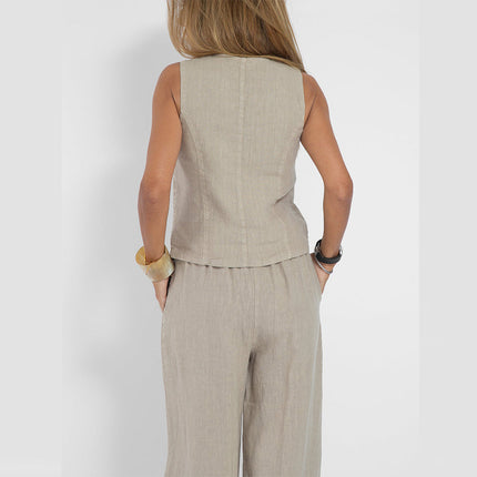 Stylish Summer Vest Suit with Sleeveless Design | Lightweight Cotton-Linen Outfit for Comfortable Warm Weather
